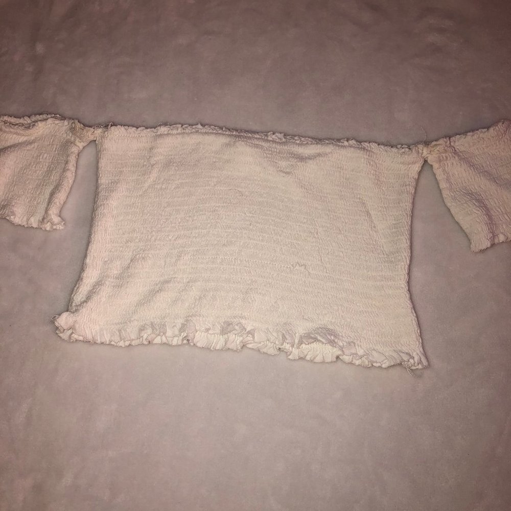 Off the Shoulder White Lettuce Edged Crop Top